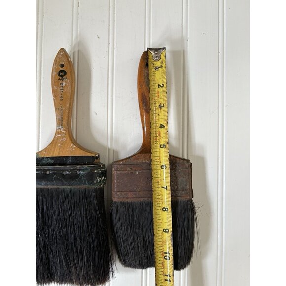 Vintage Pair Paint Brushes Wooden Handle French Farmhouse Cottage Craft Decor - Picture 4 of 12